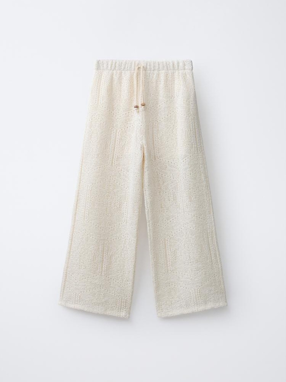 ZARA Off-White Elastic Wide Leg Lace Pants